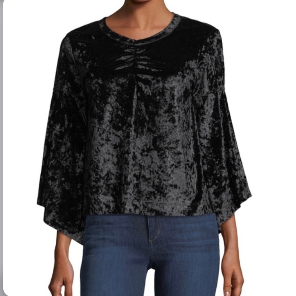 Neiman Marcus W by Wilt black velvet top size S 3/4 cape sleeves